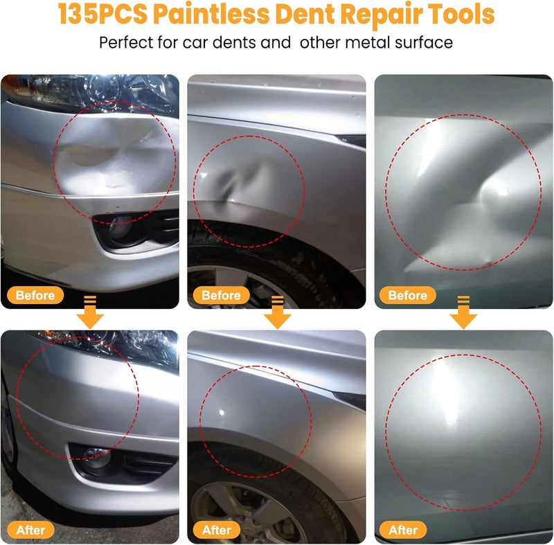 Sigoobal Car Dent Puller Kit, 135pcs Paintless Dent Removal Kit, Car Dent Repair Kit with Golden Lifter, Bridge Puller, Slide Hammer 2 in 1 T-Bar, Dent Puller for Car Refrigerator Door Ding Repair - Image 4